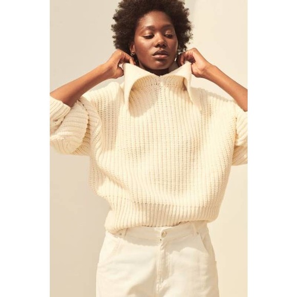 H&M Cream White Collared Rib Knit Pullover Sweater - Picture 2 of 7